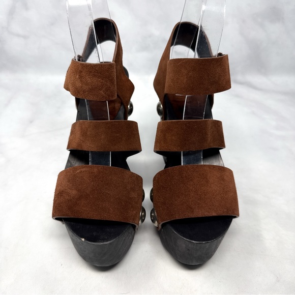 Alexander Wang Tess Suede Chunky Wooden Platform Clog Sandal Heel Brown Boho 35 - Picture 6 of 16